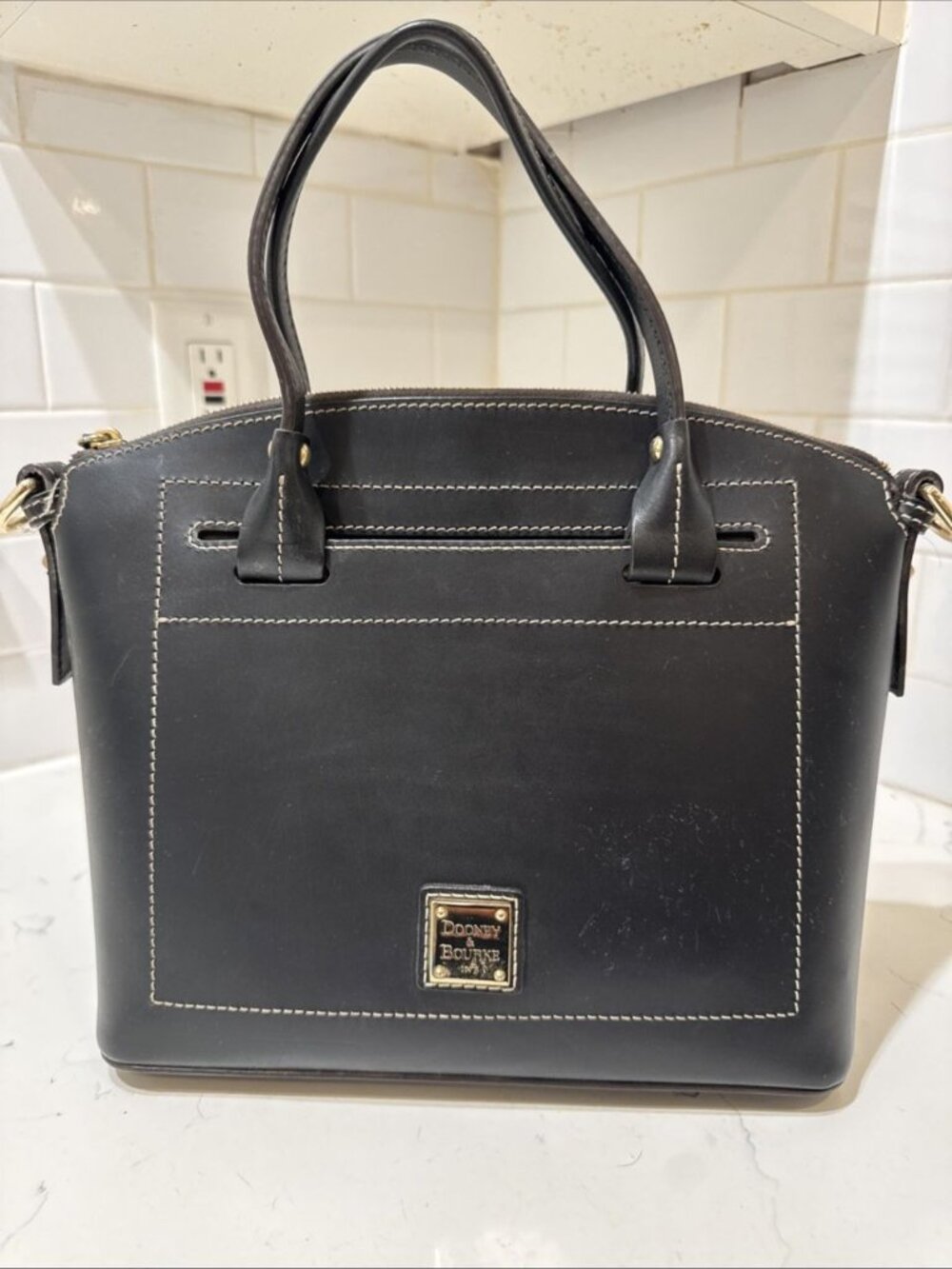 As Is Dooney and Bourke Black Leather Satchel Bag Tote - Picture 1 of 16